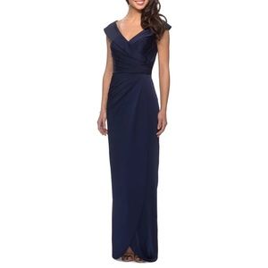 LA FEMME: Surplice Off the Shoulder Column Gown (NWT)